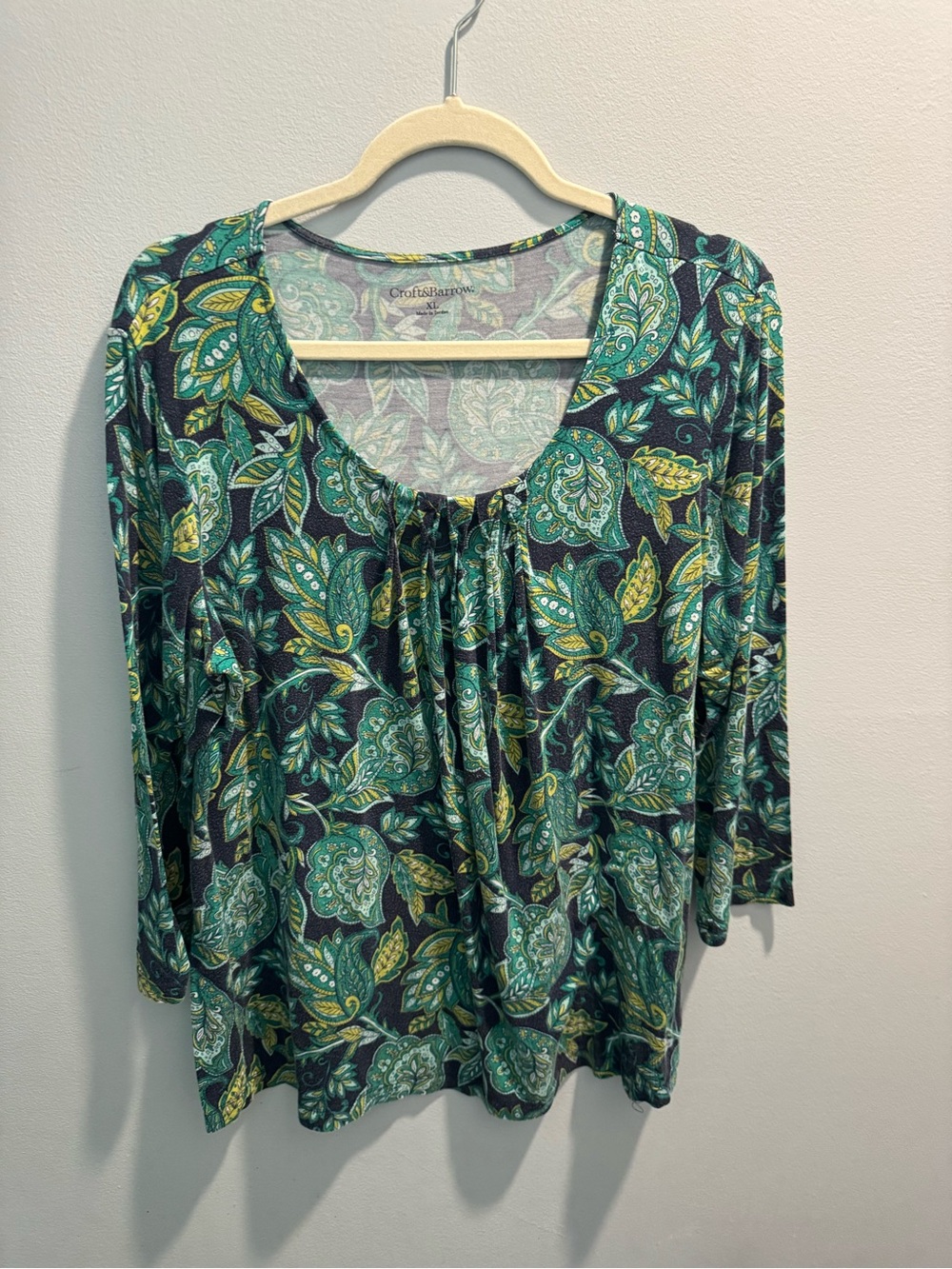 croft & barrow Green Paisley Scoop Neck Long Sleeve Top Women’s XL